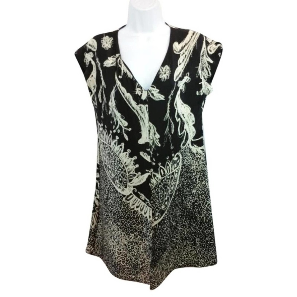 Shamask Black and Beige Silk Shift Dress 1